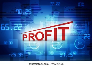Profit text chart and arrow, 3d rendering
