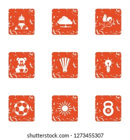 Program training icons set. Grunge set of 9 program training icons for web isolated on white background
