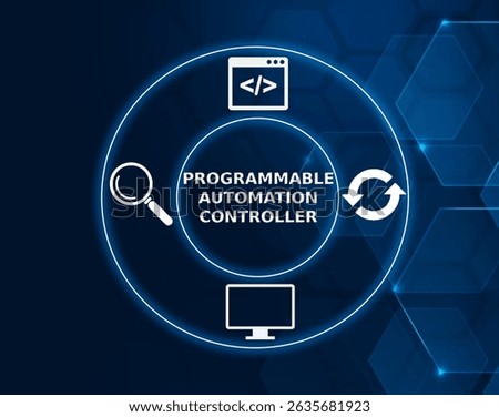 a programmable automation controller tech concept.A digital controller used in industrial automation systems to control processes or machines, and can be programmed for different tasks.