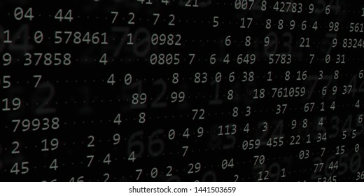 Programming and numbers. Computer science. Digital code. Logic language. 2d illustration. Abstract text on dark background.