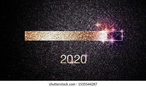 Progress Bar Of 2020 New Years Eve With Festive Sparkling Lights And Stars On Dark Night Background