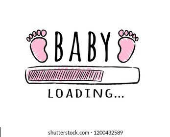 Progress bar with inscription - Baby  loading and kid footprints in sketchy style.  illustration for t-shirt design, poster, card, baby shower decoration. - Powered by Shutterstock