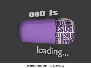 Progress Bar Or Loading Bar With Christianity Religion Relative Tags Cloud. God Word. 3D Render. 3D Illustration