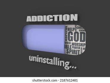 Progress Bar Or Loading Bar With Christianity Religion Relative Tags Cloud. Addiction Word. 3D Render. 3D Illustration