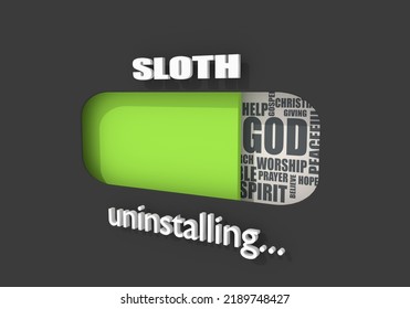 Progress Bar Or Loading Bar With Christianity Religion Relative Tags Cloud. Sloth Word. 3D Render. 3D Illustration