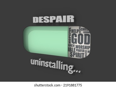 Progress Bar Or Loading Bar With Christianity Religion Relative Tags Cloud. Despair Word. 3D Render. 3D Illustration