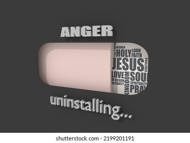Progress Bar Or Loading Bar With Christianity Religion Relative Tags Cloud. Anger Word. 3D Render. 3D Illustration