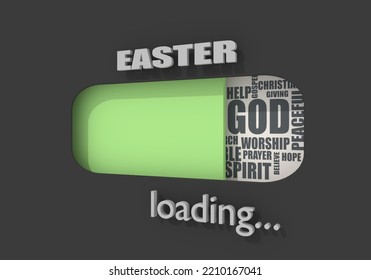 Progress Bar Or Loading Bar With Christianity Religion Relative Tags Cloud. Easter Word. 3D Render. 3D Illustration
