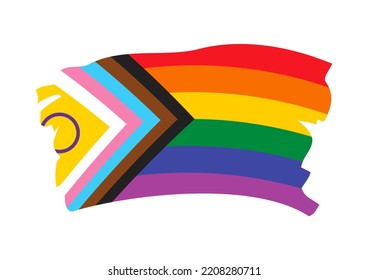 Progress Pride Flag Grunge Illustration. LGBTQIA+ Progress Paint Brush Flag Design Element Isolated On A White Background. LGBT Community Symbol Icon