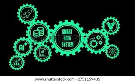 Progress showing interconnected gears with representing artificial intelligence data processing innovation finance and teamwork on a black background keywords: gears,...