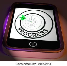Progress Smartphone Displaying Advancement Improvement And Goals