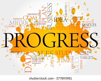 Progress word cloud, business concept