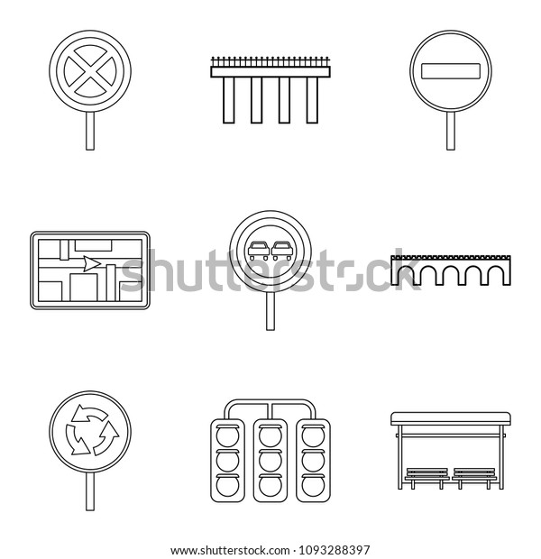 Prohibition sign icons set.\
Outline set of 9 prohibition sign icons for web isolated on white\
background