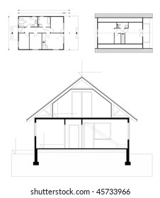 project of each of two-storey building and draft view of the building (house for one family)