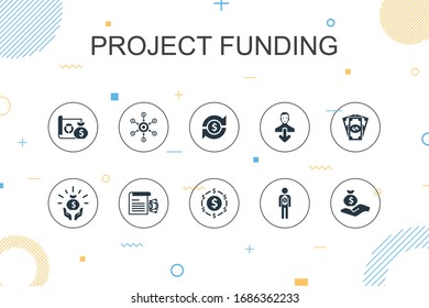 Project Funding  Trendy Infographic Template. Thin Line Design With Crowdfunding, Grant, Fundraising, Contribution  Icons