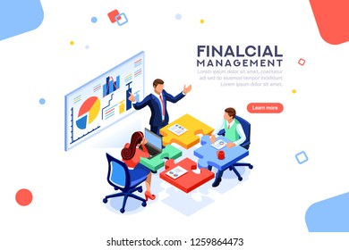 Project management financial report strategy. Consulting team. Collaboration concept with collaborative people. Isometric business analysis planning. Flat isometric characters illustration. - Powered by Shutterstock