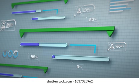 Project Manager Software, Futuristic Interface, Gantt Chart (3d Render)