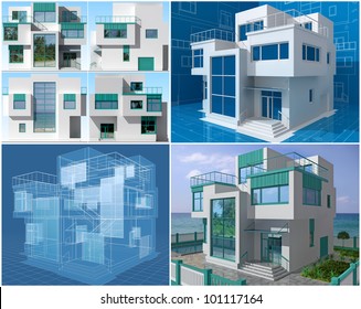 The project of residential house. 3D image.
