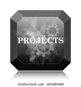 Projects icon, black website button on white background.