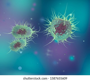 Prokaryotes. Unicellular Living Organisms On A Colorful Background. 3D-rendering.