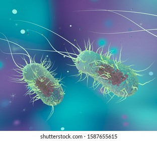 Prokaryotes. Unicellular Living Organisms On A Colorful Background. 3D-rendering.