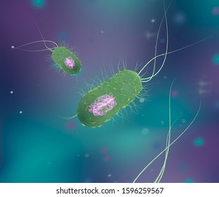 Prokaryotes. Unicellular Living Organisms On A Colorful Background. 3D-rendering.