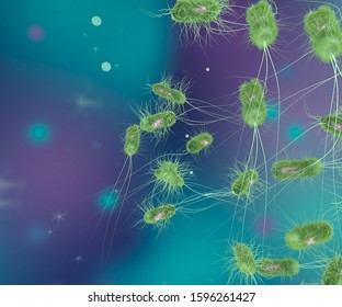 Prokaryotes. Unicellular Living Organisms On A Colorful Background. 3D-rendering.