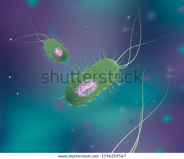 Prokaryotes. Unicellular living organisms\
on a colorful background.\
3D-rendering.