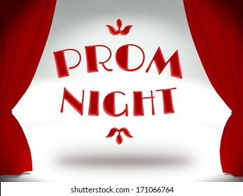 Prom Night On Theater Stage With Red Curtains, Invitation