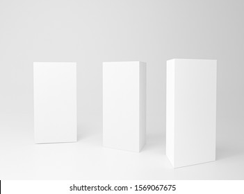 Promotional Table Talker Isolated On White Background With Clipping Path, Mockup Template Paper Tri-fold Vertical Triangle Cards With Reflections. White Sheets Front & Left And Right View. 3d Render