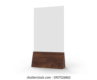 Promotional Table Tent Mockup Template For A4 Display. Wood Base.