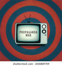 Propaganda War And Mind Control Concept. Brainwashing And Manipulation By Mass Media. Vintage Tv Illustration. Conspiracy Theory. Fake News And Hoax.