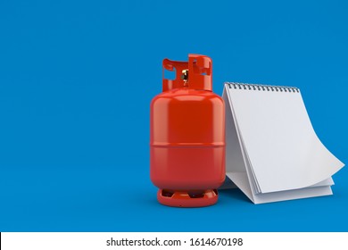 Propane Bottle With Blank Calendar Isolated On Blue Background. 3d Illustration