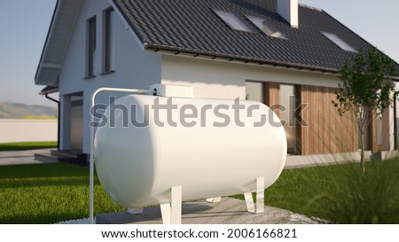 Propane Gas Tank near house, 3d illustration Foto stock © 