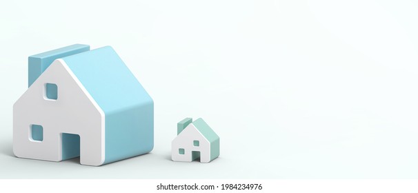 Property industry growth Concept and blue small Housing with idea Creative Origami Paper Cut style on blue background. copy space, banner, website, poste - 3d rendering