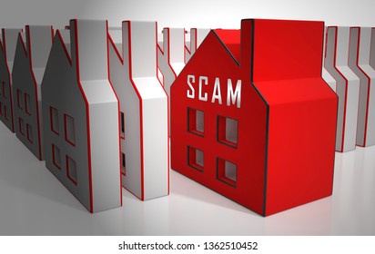 Property Scam Hoax Icon Depicting Mortgage Or Real Estate Fraud. Residential Properties Realty Swindle - 3d Illustration