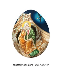 Prophet saint Elijah. Ester egg in Byzantine style. Religious illustration on white background