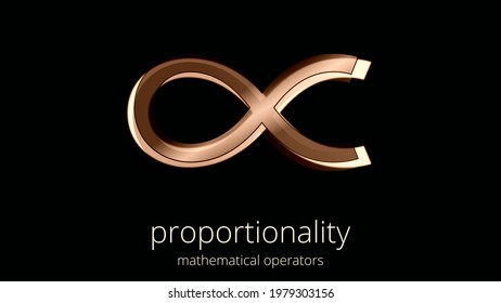 PROPORTIONAL TO. Symbol. Mathematical Operators Sign. Illustration in sepia tone. Digital graphic, icon. Elegant, totally black background. Design effects.