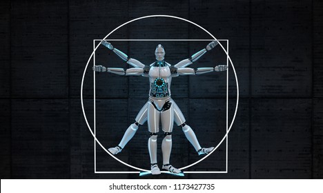 The proportions of the robots body. 3d illustration.