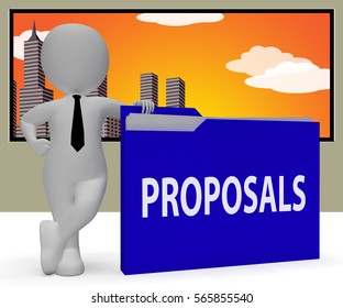 Proposals Folder Character Holds Plans And Contracts 3d Rendering