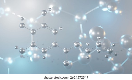 Estructura molecular del galato de propilo, molécula modelo 3D, fórmula química estructural E310 vista desde un microscopio