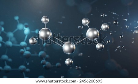 propylene molecular structure, 3d model molecule, propene, structural chemical formula view from a microscope
