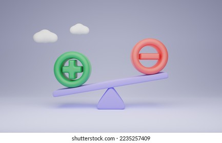 Pros and Cons abstract comparison concept, 3D illustration.Good and bad feedback analysis.Choosing right decision and evaluating positive versus negative.Choice between different. 3D Illustration
