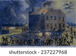 A Pro-slavery mob burning down the building housing the newspaper of abolitionist Elijah Parish Lovejoy (1802- 1837) on November 7 1837 During the violent riot.