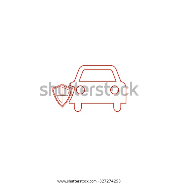 Protect car. Red outline illustration\
pictogram on white background. Flat simple\
icon