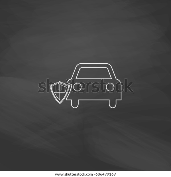 Protect car Simple flat button.\
Line button. Imitation draw with white chalk on blackboard. Contour\
Pictogram and School board background. Outine illustration\
icon