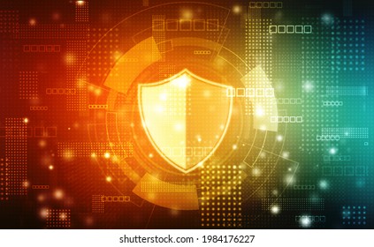 Protect And Security Concept. Digital Shield On Abstract Technology Background, Cyber Security And Information Or Network Protection. Future Technology Web Services For Business And Internet Project