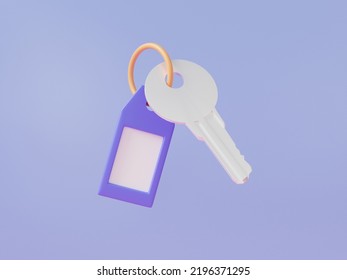 Protection Key Lock Icon With Keycard Protect System Floating On Purple Background, House Security, Private, Banner, 3d Rendering Illustration