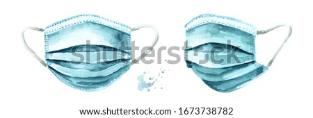 Protection medical  face mask against coronavirus, virus, flu and pollution.  Health care concept. Hand drawn watercolor illustration isolated on white background Stock photo © 