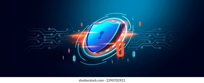 Protection network security computer and safe your data concept. Shield icon cyber security, digital data network protection, Digital crime by an anonymous hacker. dark tone